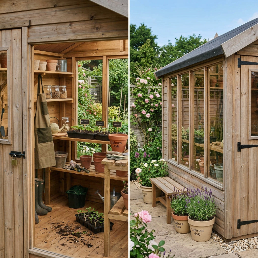4x6 ft Apex Potting Shed with Shelving & Front and Side Windows – Scandinavian Redwood