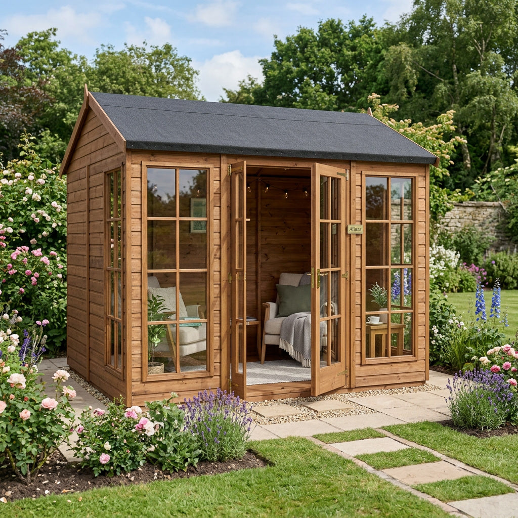 10x6 ft Apex Roof Summerhouse – Double Doors & Full-Height Windows, Scandinavian Redwood