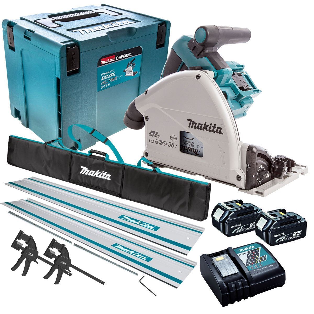 DSP600TJ 36V Brushless Plunge Saw Set 2 x 5.0Ah Batteries & Accessories