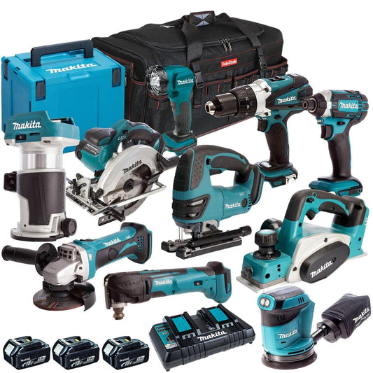 18V 10 Piece Power Tool Kit with 3 x 5.0Ah Battery & Charger MAKDEAL 91M